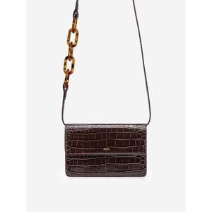 JW PEI Brown Croc-Embossed Crossbody with Tortoiseshell Chain Accent